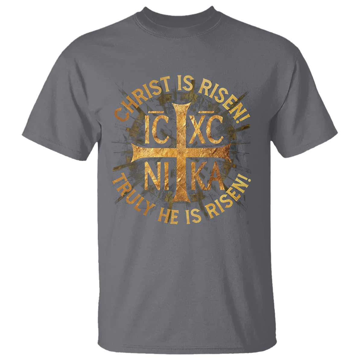 Orthodox Easter Christian T Shirt Christ Is Risen He Is Risen Greek NIKA Cross TS11 Charcoal Print Your Wear