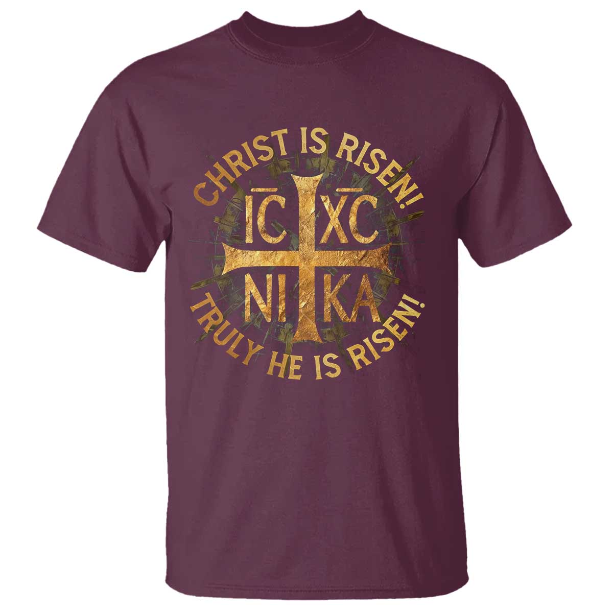 Orthodox Easter Christian T Shirt Christ Is Risen He Is Risen Greek NIKA Cross TS11 Maroon Print Your Wear