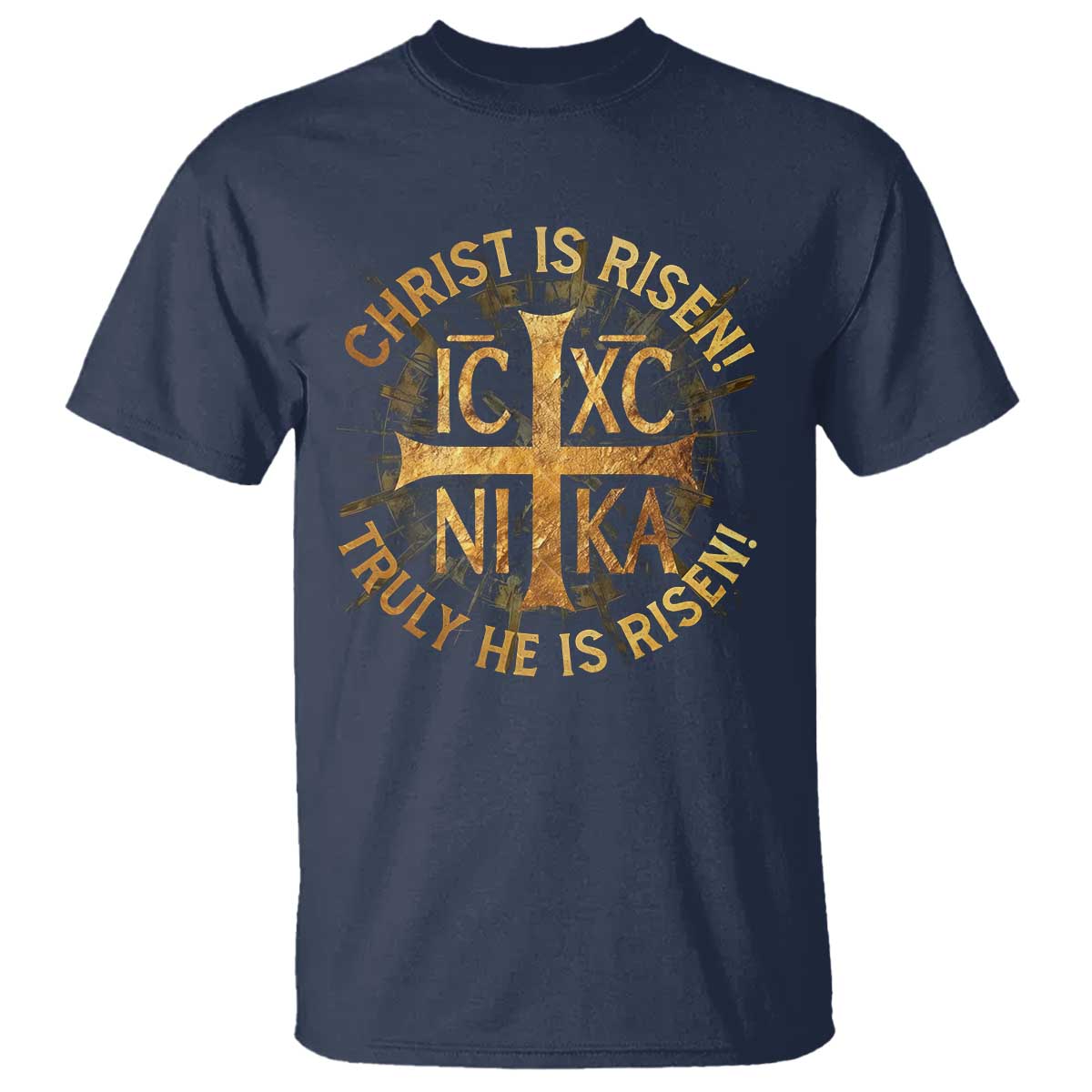 Orthodox Easter Christian T Shirt Christ Is Risen He Is Risen Greek NIKA Cross TS11 Navy Print Your Wear
