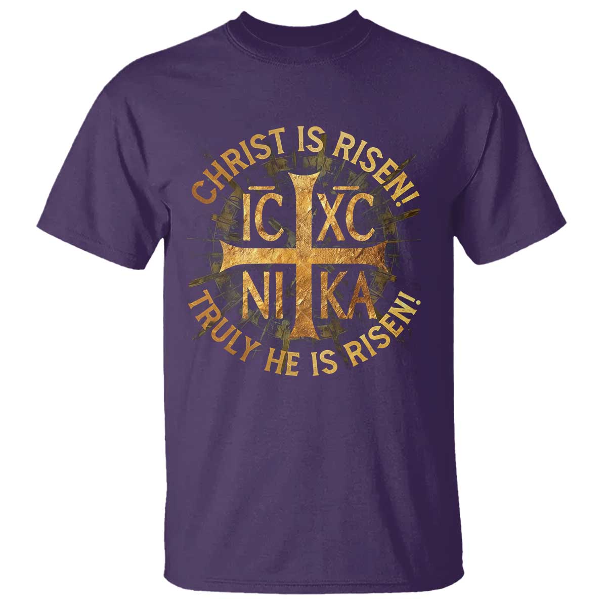 Orthodox Easter Christian T Shirt Christ Is Risen He Is Risen Greek NIKA Cross TS11 Purple Print Your Wear