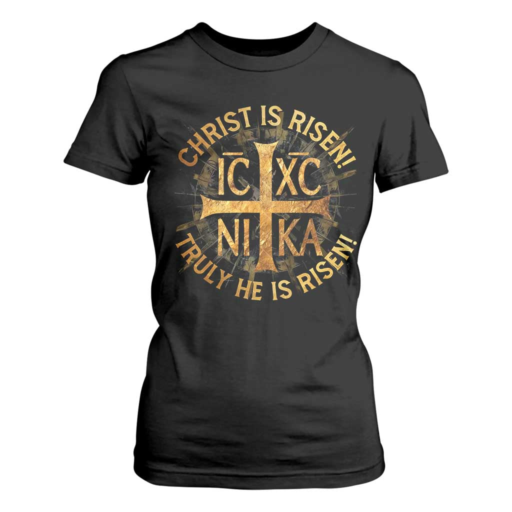 Orthodox Easter Christian T Shirt For Women Christ Is Risen He Is Risen Greek NIKA Cross TS11 Black Print Your Wear