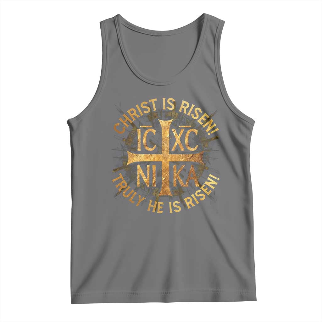 Orthodox Easter Christian Tank Top Christ Is Risen He Is Risen Greek NIKA Cross TS11 Black Heather Print Your Wear