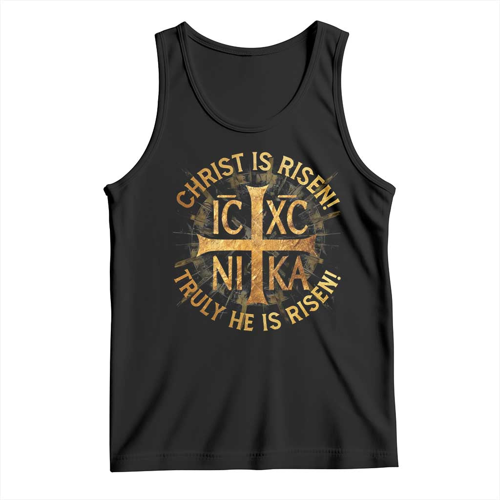Orthodox Easter Christian Tank Top Christ Is Risen He Is Risen Greek NIKA Cross TS11 Black Print Your Wear