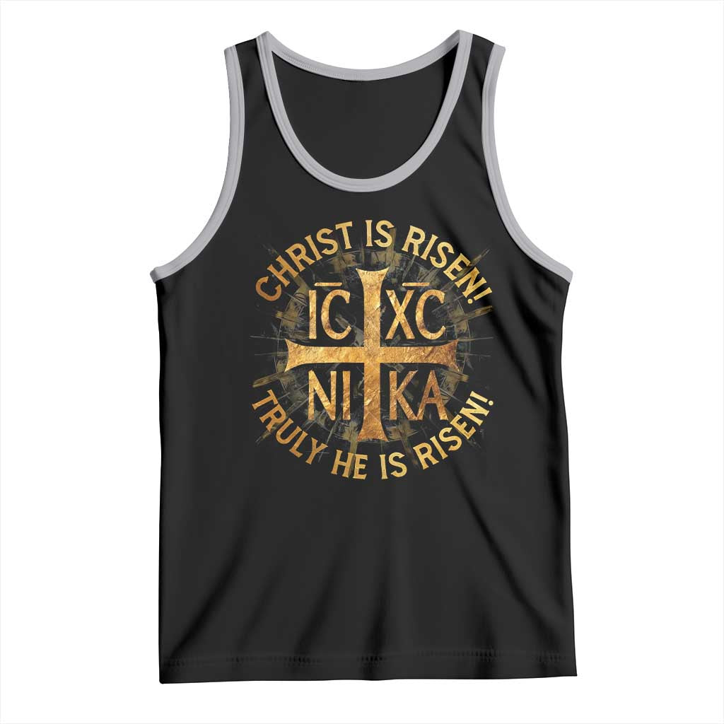 Orthodox Easter Christian Tank Top Christ Is Risen He Is Risen Greek NIKA Cross TS11 Black Athletic Heather Print Your Wear