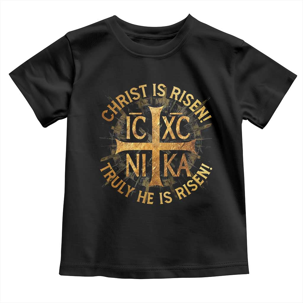 Orthodox Easter Christian Toddler T Shirt Christ Is Risen He Is Risen Greek NIKA Cross TS11 Black Print Your Wear