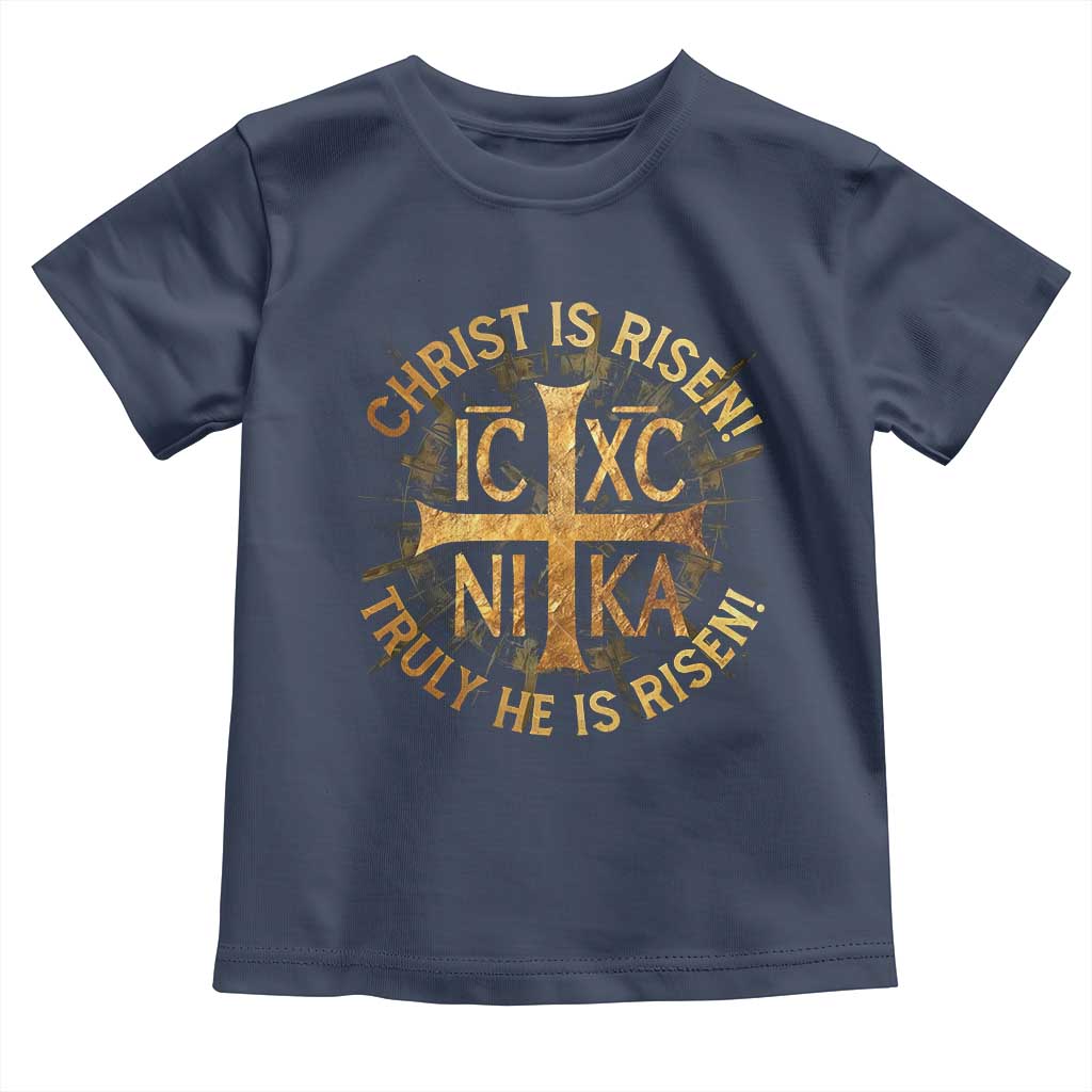 Orthodox Easter Christian Toddler T Shirt Christ Is Risen He Is Risen Greek NIKA Cross TS11 Navy Print Your Wear