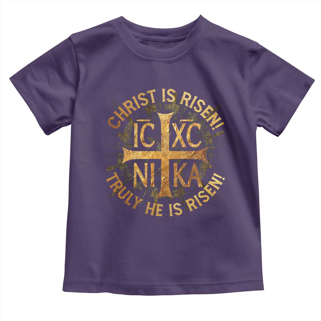 Orthodox Easter Christian Toddler T Shirt Christ Is Risen He Is Risen Greek NIKA Cross TS11 Purple Print Your Wear