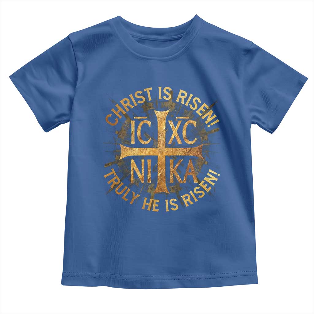 Orthodox Easter Christian Toddler T Shirt Christ Is Risen He Is Risen Greek NIKA Cross TS11 Royal Blue Print Your Wear