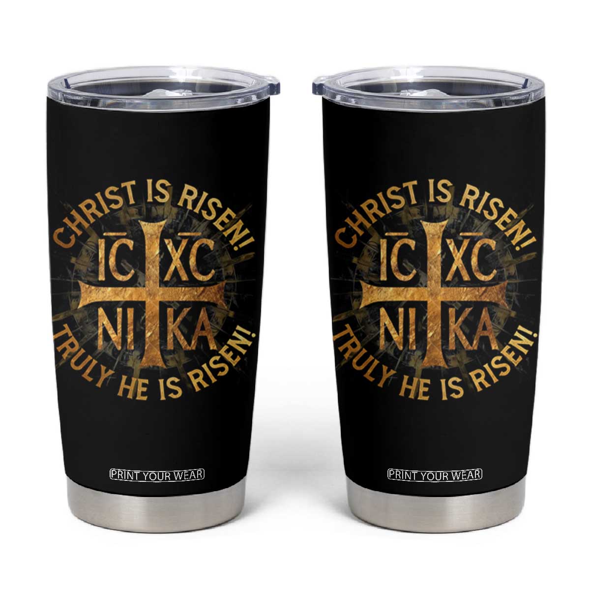 Orthodox Easter Christian Tumbler Cup Christ Is Risen He Is Risen Greek NIKA Cross TS11 Black Print Your Wear