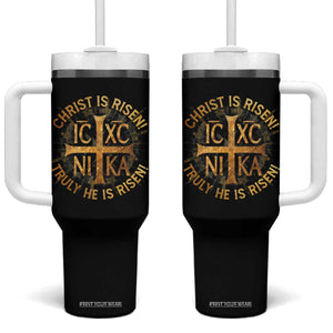 Orthodox Easter Christian Tumbler With Handle Christ Is Risen He Is Risen Greek NIKA Cross TS11 One Size: 40 oz Black Print Your Wear