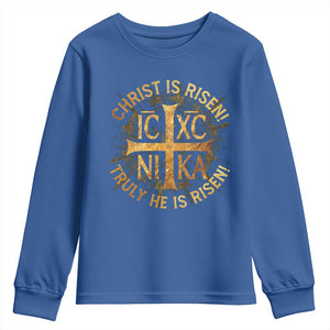 Orthodox Easter Christian Youth Sweatshirt Christ Is Risen He Is Risen Greek NIKA Cross TS11 Royal Blue Print Your Wear