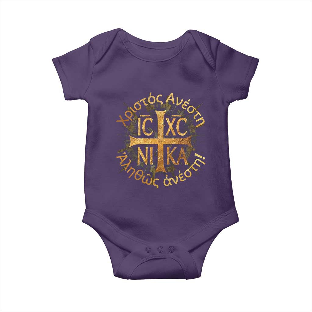 Orthodox Easter Christian Baby Onesie Christ Is Risen Truly He Is Risen NIKA Cross TS11 Purple Print Your Wear