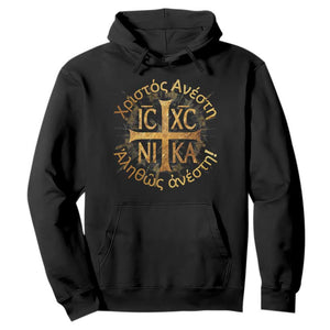 Orthodox Easter Christian Hoodie Christ Is Risen Truly He Is Risen NIKA Cross TS11 Black Print Your Wear
