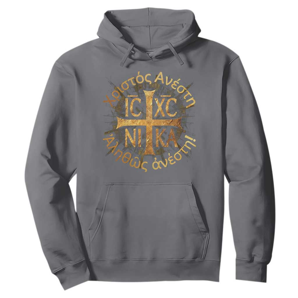 Orthodox Easter Christian Hoodie Christ Is Risen Truly He Is Risen NIKA Cross TS11 Charcoal Print Your Wear