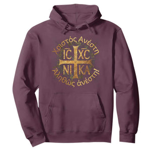 Orthodox Easter Christian Hoodie Christ Is Risen Truly He Is Risen NIKA Cross TS11 Maroon Print Your Wear