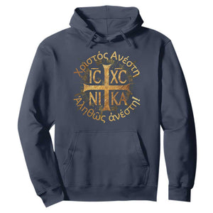 Orthodox Easter Christian Hoodie Christ Is Risen Truly He Is Risen NIKA Cross TS11 Navy Print Your Wear