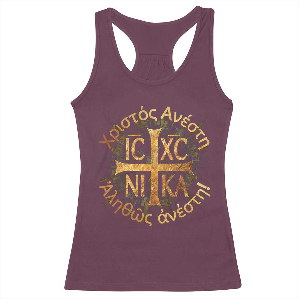 Orthodox Easter Christian Racerback Tank Top Christ Is Risen Truly He Is Risen NIKA Cross TS11 Maroon Print Your Wear