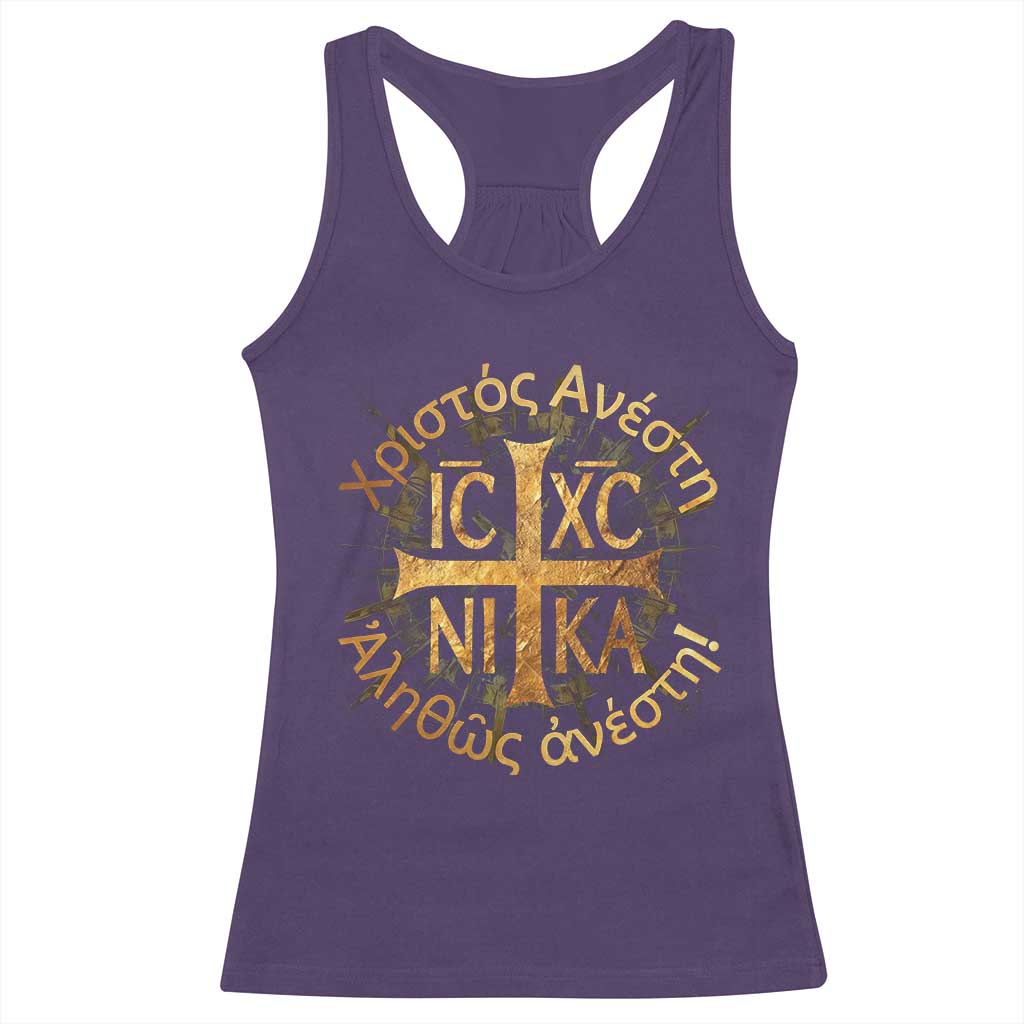 Orthodox Easter Christian Racerback Tank Top Christ Is Risen Truly He Is Risen NIKA Cross TS11 Purple Print Your Wear