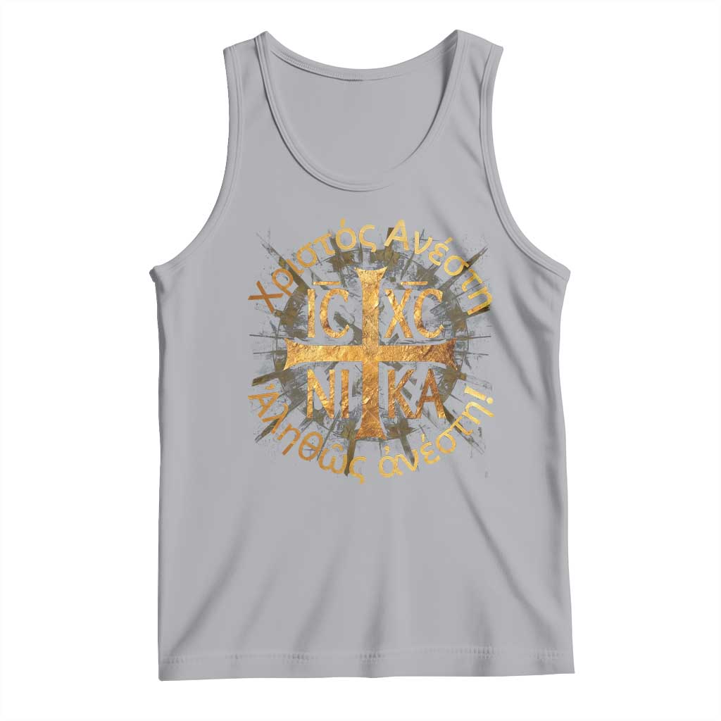 Orthodox Easter Christian Tank Top Christ Is Risen Truly He Is Risen NIKA Cross TS11 Athletic Heather Print Your Wear