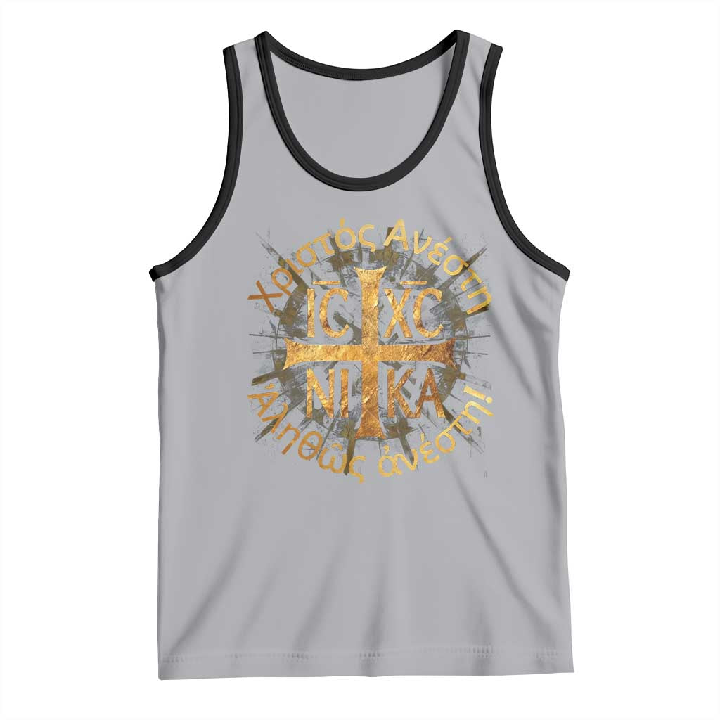 Orthodox Easter Christian Tank Top Christ Is Risen Truly He Is Risen NIKA Cross TS11 Athletic Heather Black Print Your Wear