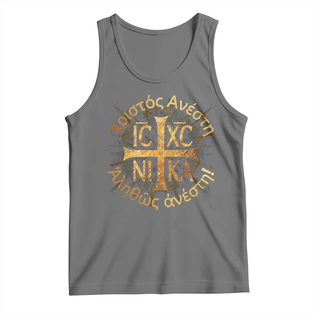 Orthodox Easter Christian Tank Top Christ Is Risen Truly He Is Risen NIKA Cross TS11 Black Heather Print Your Wear