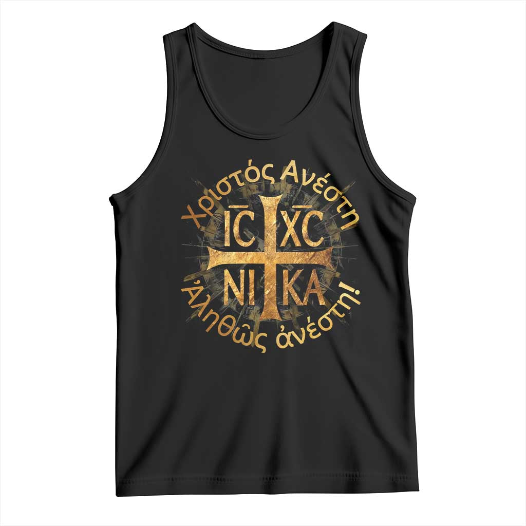 Orthodox Easter Christian Tank Top Christ Is Risen Truly He Is Risen NIKA Cross TS11 Black Print Your Wear