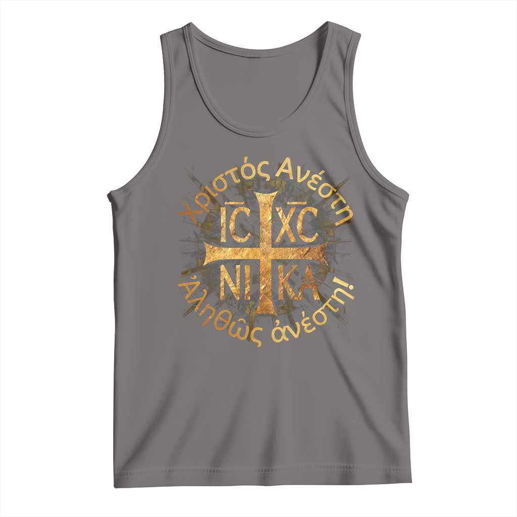 Orthodox Easter Christian Tank Top Christ Is Risen Truly He Is Risen NIKA Cross TS11 Deep Heather Print Your Wear