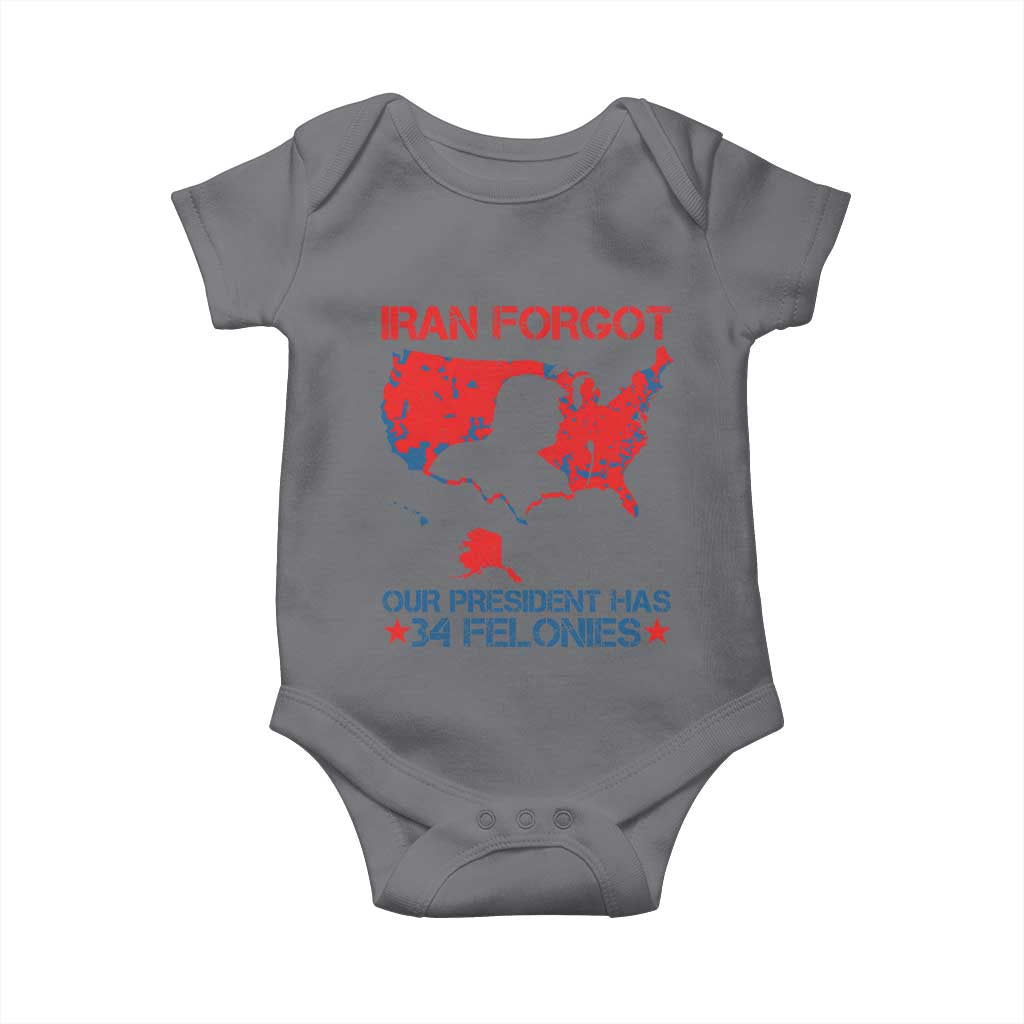 Iran Forgot Our President Has 34 Felonies Baby Onesie Vintage USA Red Wave Map TS11 Charcoal Print Your Wear
