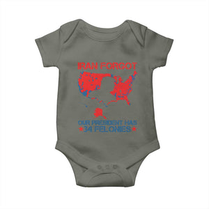 Iran Forgot Our President Has 34 Felonies Baby Onesie Vintage USA Red Wave Map TS11 Military Green Print Your Wear