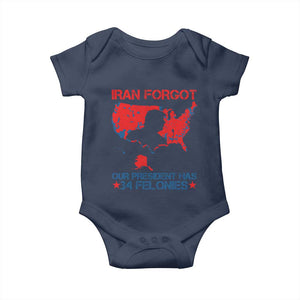 Iran Forgot Our President Has 34 Felonies Baby Onesie Vintage USA Red Wave Map TS11 Navy Print Your Wear