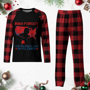Iran Forgot Our President Has 34 Felonies Plaid Pajama Set Vintage USA Red Wave Map TS11 Buffalo Plaid Print Your Wear