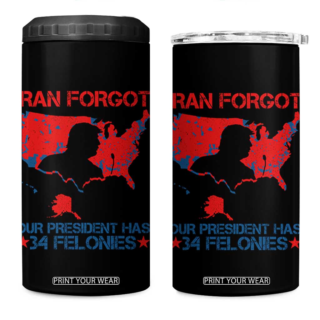 Iran Forgot Our President Has 34 Felonies 4 in 1 Can Cooler Tumbler Vintage USA Red Wave Map TS11 One Size: 16 oz Black Print Your Wear