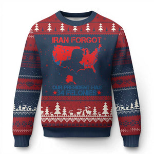 Iran Forgot Our President Has 34 Felonies Ugly Christmas Sweater Vintage USA Red Wave Map TS11 Navy Red Print Your Wear