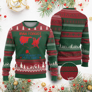 Iran Forgot Our President Has 34 Felonies Ugly Christmas Sweater Vintage USA Red Wave Map TS11 Red Green Print Your Wear
