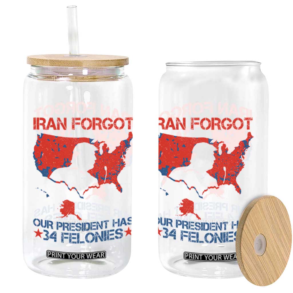 Iran Forgot Our President Has 34 Felonies Glass Can Vintage USA Red Wave Map TS11 Print Your Wear
