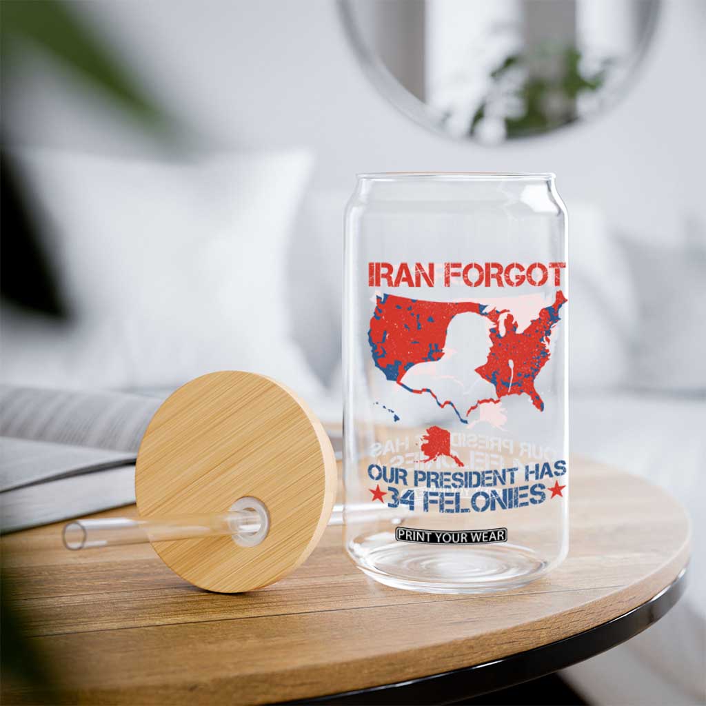 Iran Forgot Our President Has 34 Felonies Glass Can Vintage USA Red Wave Map TS11 Print Your Wear