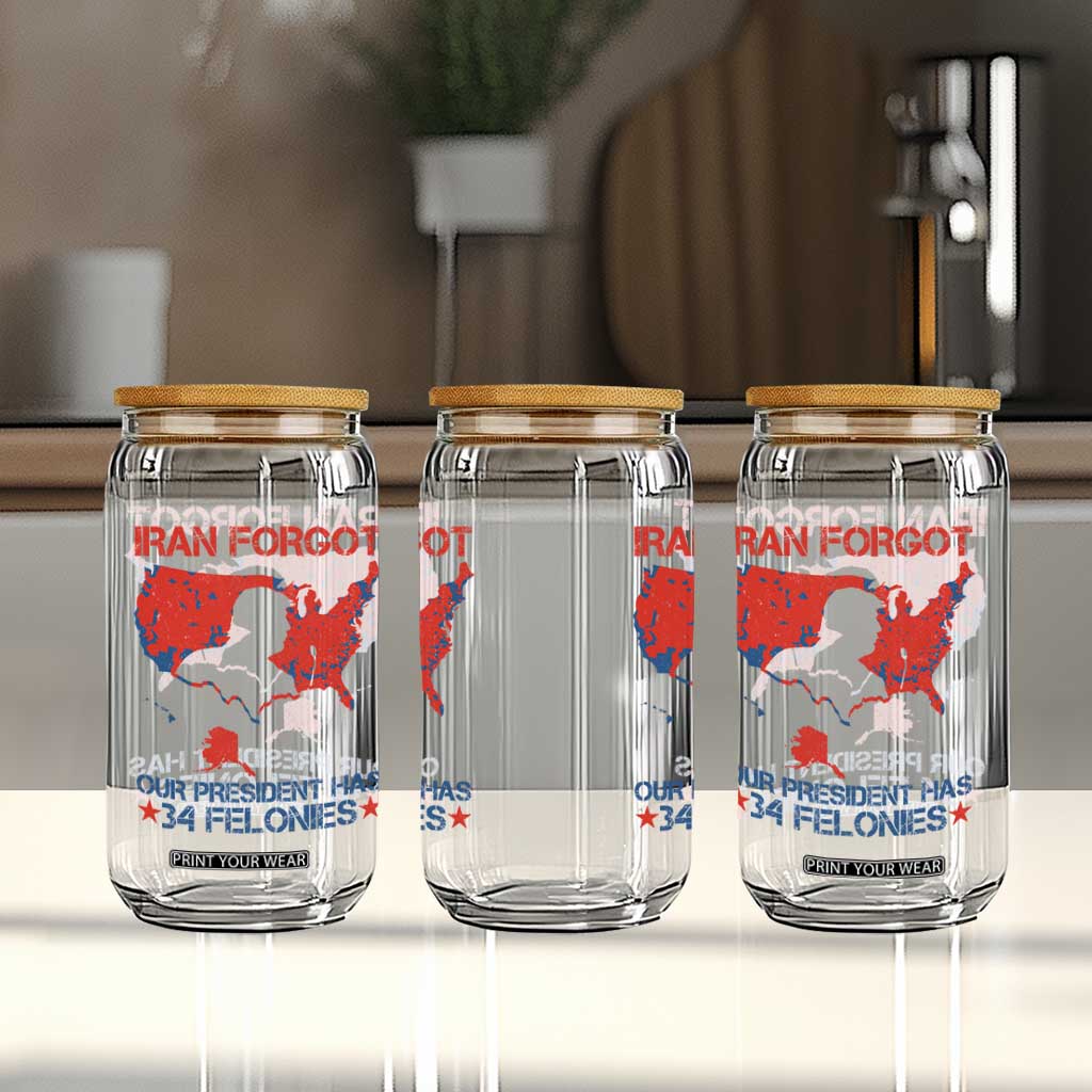 Iran Forgot Our President Has 34 Felonies Glass Can Vintage USA Red Wave Map TS11 Print Your Wear