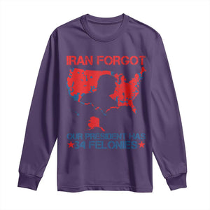 Iran Forgot Our President Has 34 Felonies Long Sleeve Shirt Vintage USA Red Wave Map TS11 Purple Print Your Wear