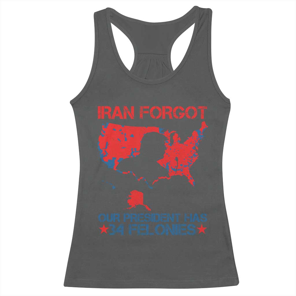 Iran Forgot Our President Has 34 Felonies Racerback Tank Top Vintage USA Red Wave Map TS11 Dark Heather Print Your Wear