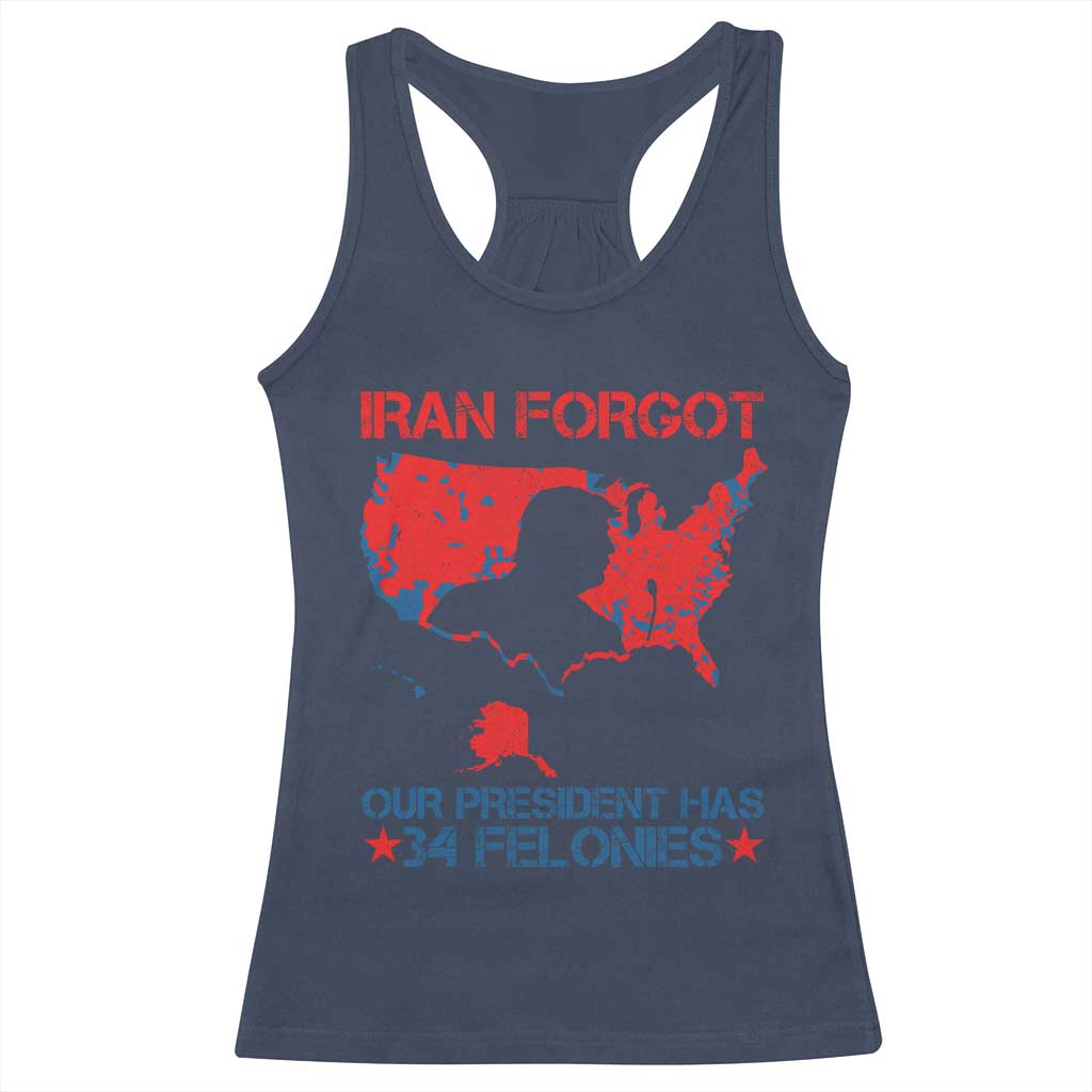 Iran Forgot Our President Has 34 Felonies Racerback Tank Top Vintage USA Red Wave Map TS11 Navy Print Your Wear