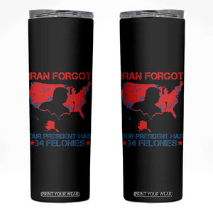 Iran Forgot Our President Has 34 Felonies Skinny Tumbler Vintage USA Red Wave Map TS11 Black Print Your Wear