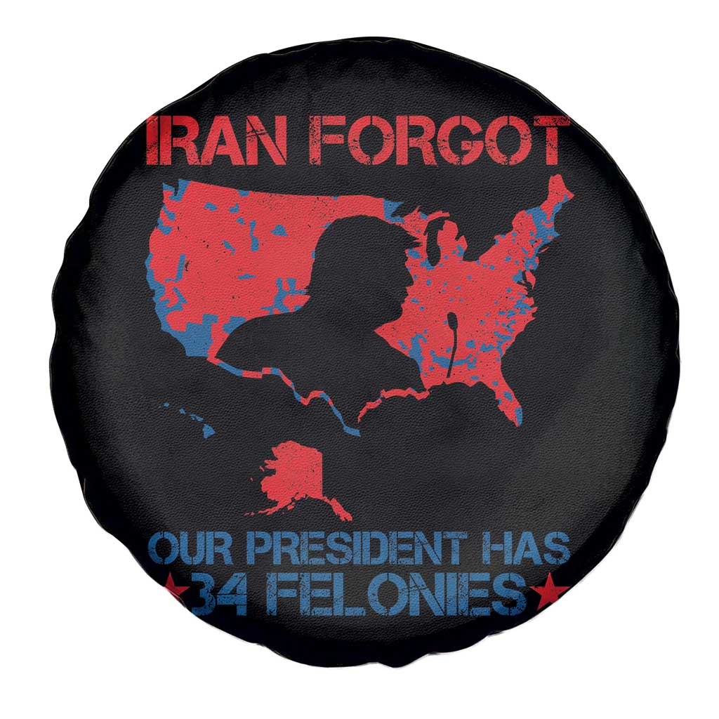 Iran Forgot Our President Has 34 Felonies Spare Tire Cover Vintage USA Red Wave Map TS11 Print Your Wear