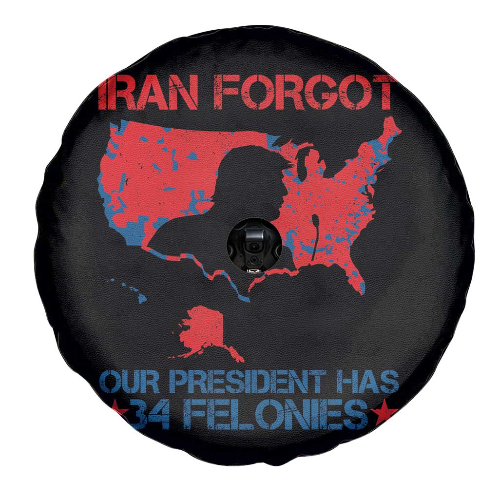 Iran Forgot Our President Has 34 Felonies Spare Tire Cover Vintage USA Red Wave Map TS11 Print Your Wear