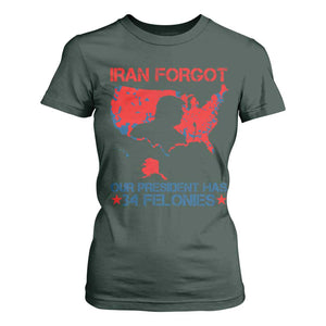 Iran Forgot Our President Has 34 Felonies T Shirt For Women Vintage USA Red Wave Map TS11 Dark Forest Green Print Your Wear