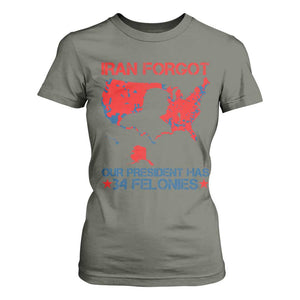Iran Forgot Our President Has 34 Felonies T Shirt For Women Vintage USA Red Wave Map TS11 Military Green Print Your Wear