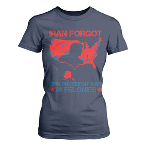 Iran Forgot Our President Has 34 Felonies T Shirt For Women Vintage USA Red Wave Map TS11 Navy Print Your Wear