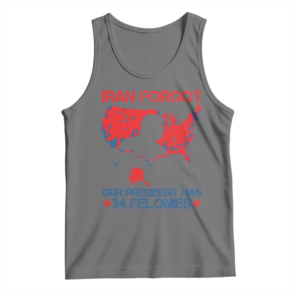 Iran Forgot Our President Has 34 Felonies Tank Top Vintage USA Red Wave Map TS11 Black Heather Print Your Wear