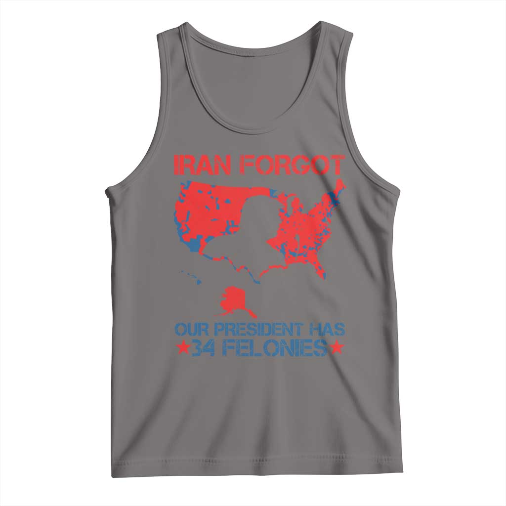 Iran Forgot Our President Has 34 Felonies Tank Top Vintage USA Red Wave Map TS11 Deep Heather Print Your Wear