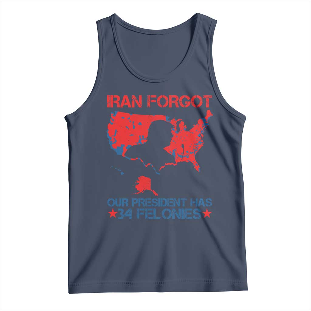 Iran Forgot Our President Has 34 Felonies Tank Top Vintage USA Red Wave Map TS11 Navy Print Your Wear