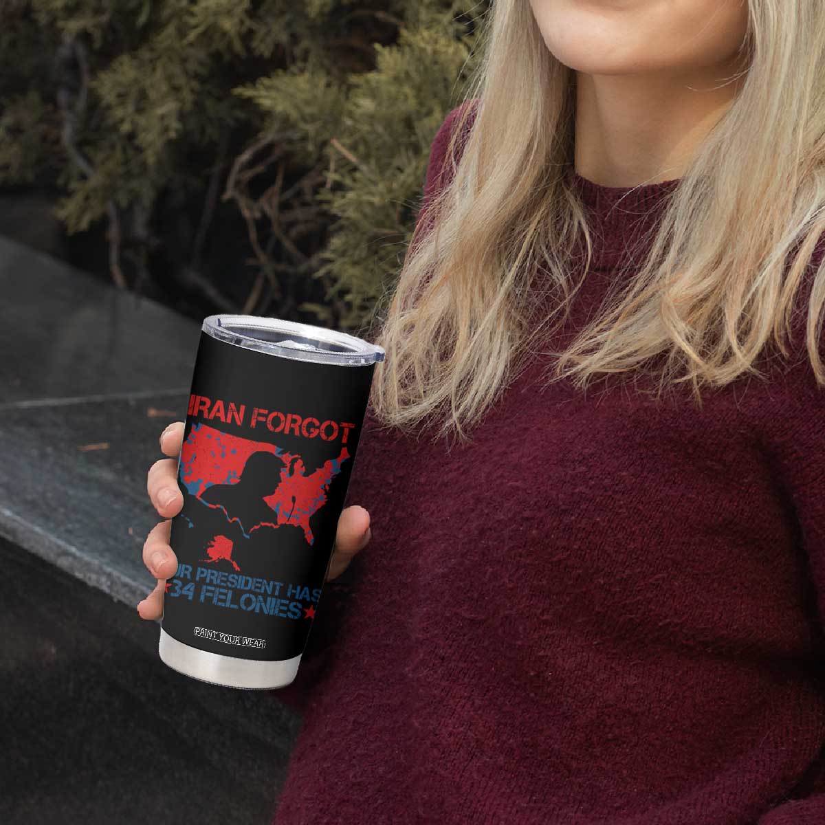 Iran Forgot Our President Has 34 Felonies Tumbler Cup Vintage USA Red Wave Map TS11 Print Your Wear